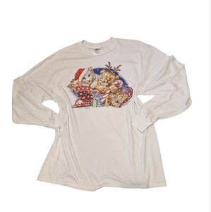 Y2K Kayomi Applejack Impulse Wear Tiger Christmas White Long‎ Sleeve Shirt XL